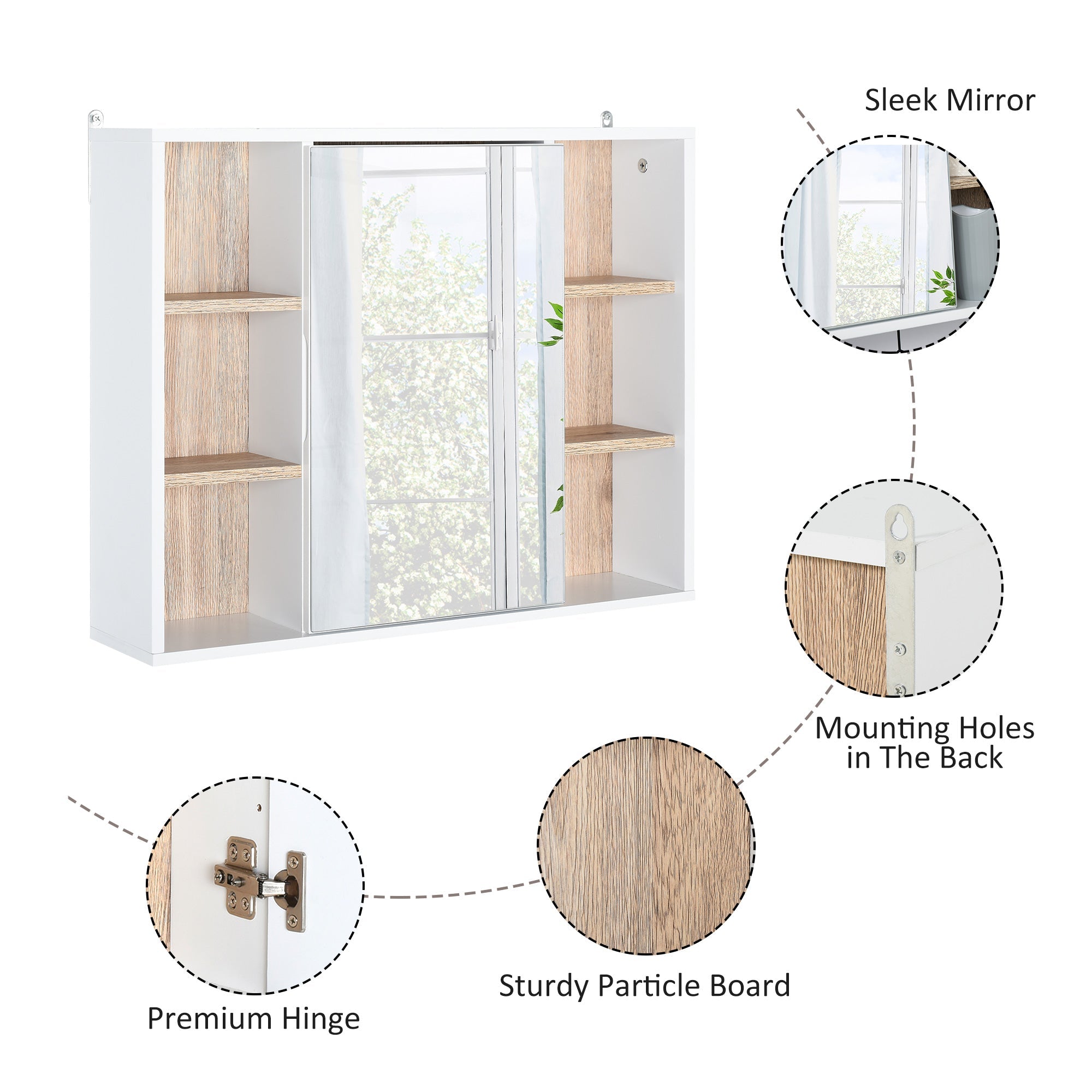 HOMCOM White Oak Over Toilet Cabinet: Wall Mounted Bathroom Storage with Mirrored Door for Organized Essentials 
