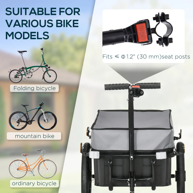 Aosom Multi-Functional Bike Trailer Steel Large Bike Luggage Cart Carrier Grey