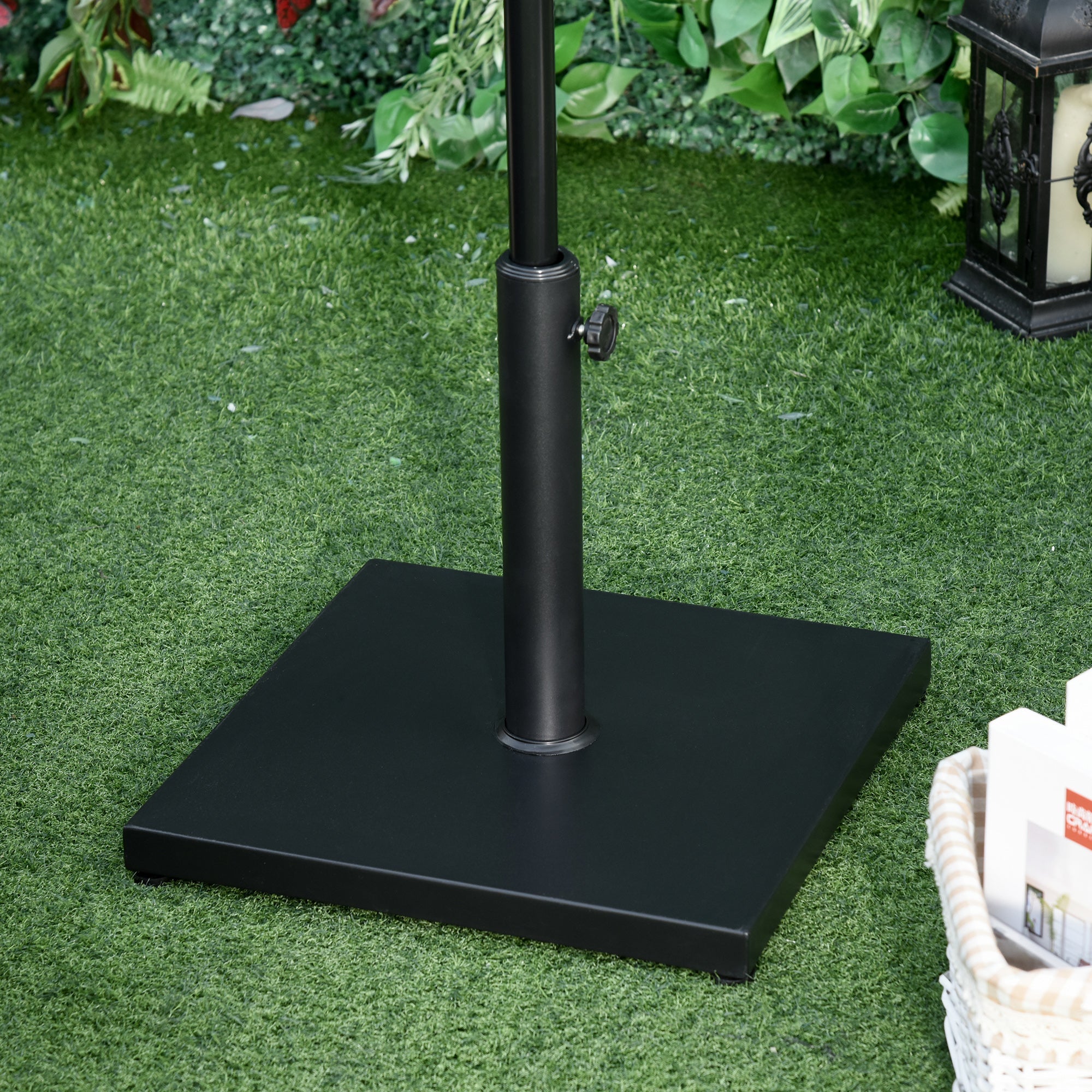 Outsunny Steel Parasol Base: Φ30/35/38MM 40lbs Adjustable Knob Umbrella Stand for Outdoor Patio Garden, Black 