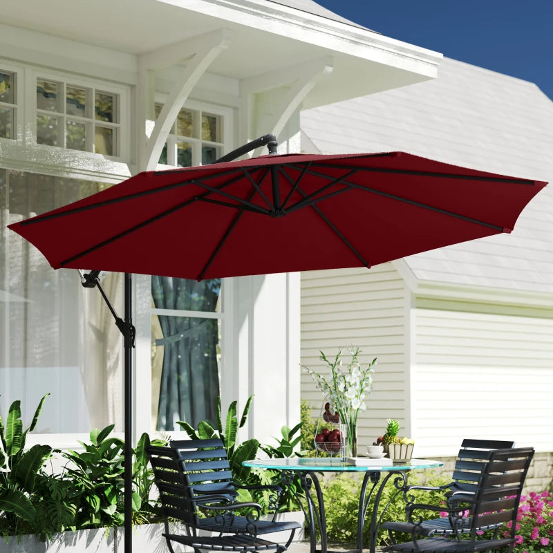 9.7ft Offset Patio Umbrella Garden Hanging Parasol Banana Cantilever Umbrella with Base, Crank, Wine Red