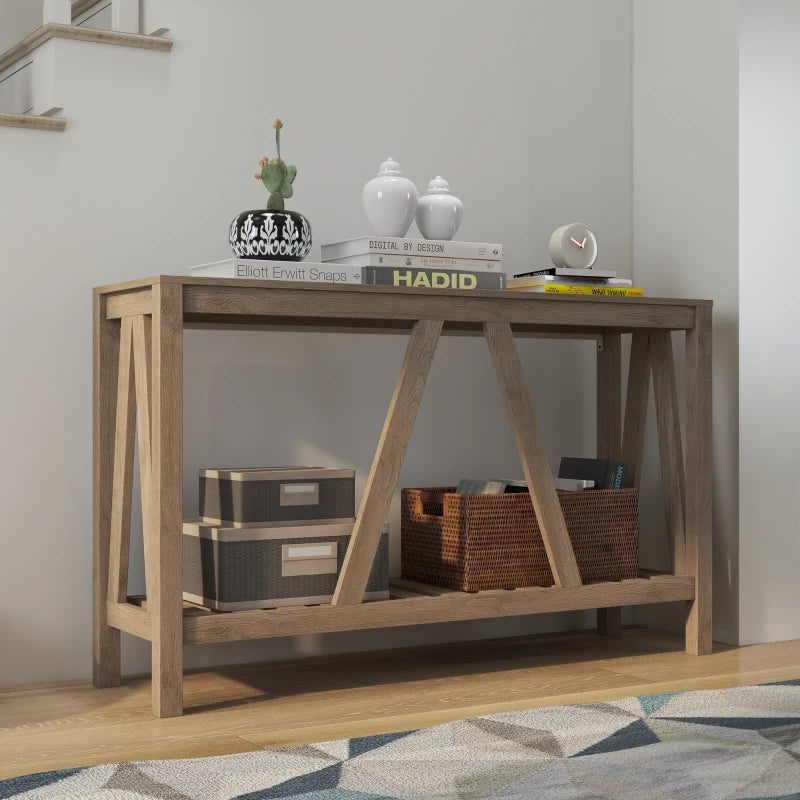 Farmhouse Entryway Table, Rustic Console Table with Storage Shelf for Living Room and Hallway, Distressed Grey