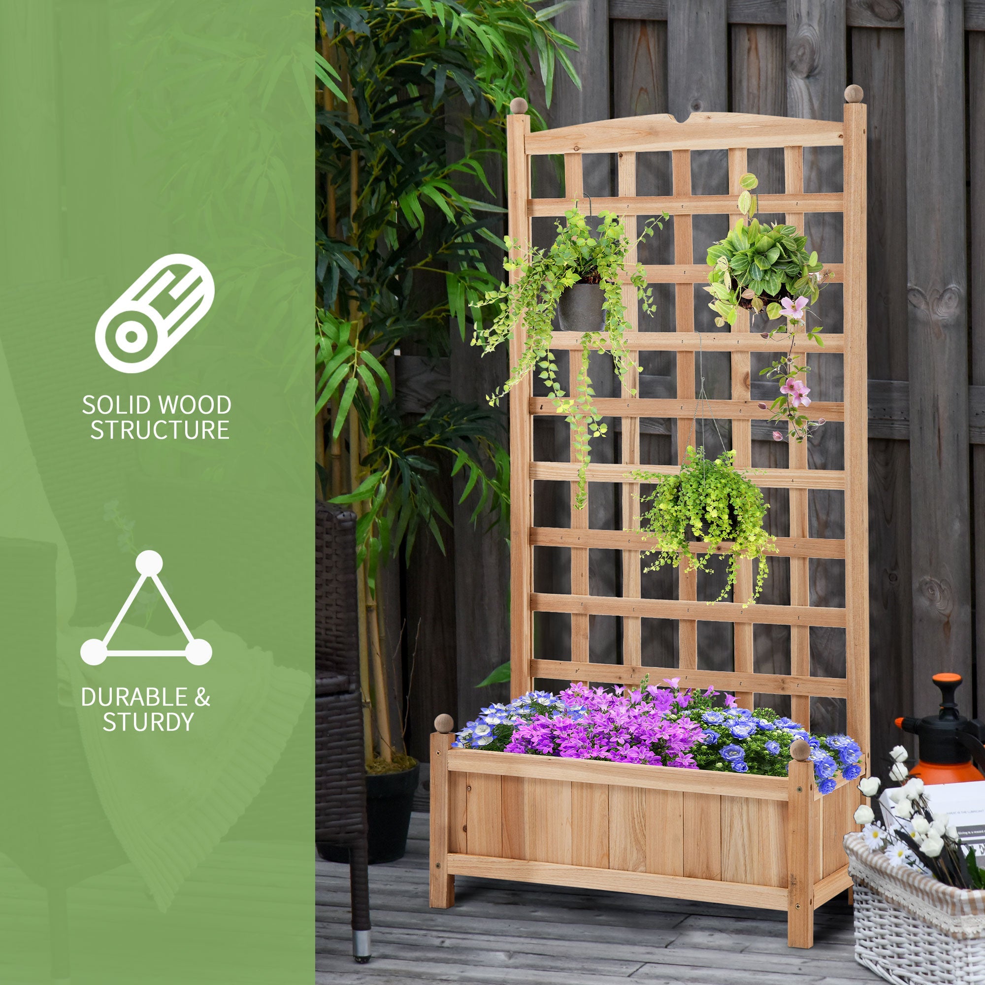 Outsunny 24"x12"x49" Raised Garden Bed: With Trellis, Wooden Design for Veggies & Flowers in Brown 