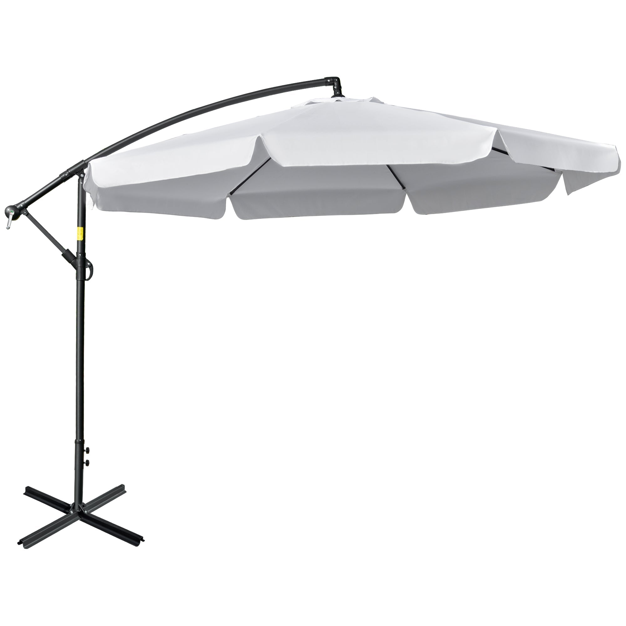 Outsunny 11FT White Offset Patio Umbrella Cantilever Easy Tilt Cross Base 8 Ribs Sun Shade for Garden 