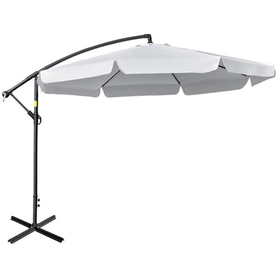 Outsunny 11FT White Offset Patio Umbrella Cantilever Easy Tilt Cross Base 8 Ribs Sun Shade for Garden 