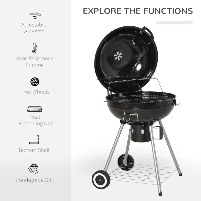 Portable Kettle Charcoal Grill for Outdoor Grilling Heat Control BBQ Barbecue