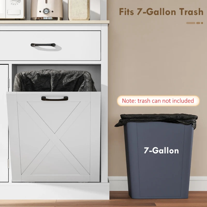 69" Kitchen Pantry Cabinet with Charging Station Kitchen Cabinet with Microwave Stand 7 Gallon Trash Can Cabinet White
