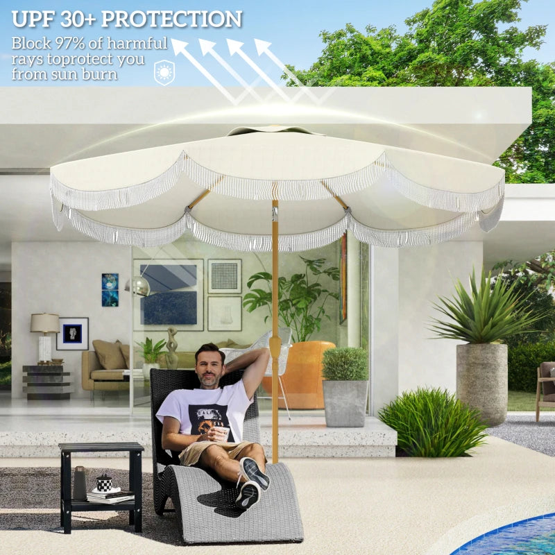 9FT Patio Umbrella Parasol, UPF 30+ Outdoor Market Umbrella with Crank, 8 Ribs, Push Button Tilt, Cream White