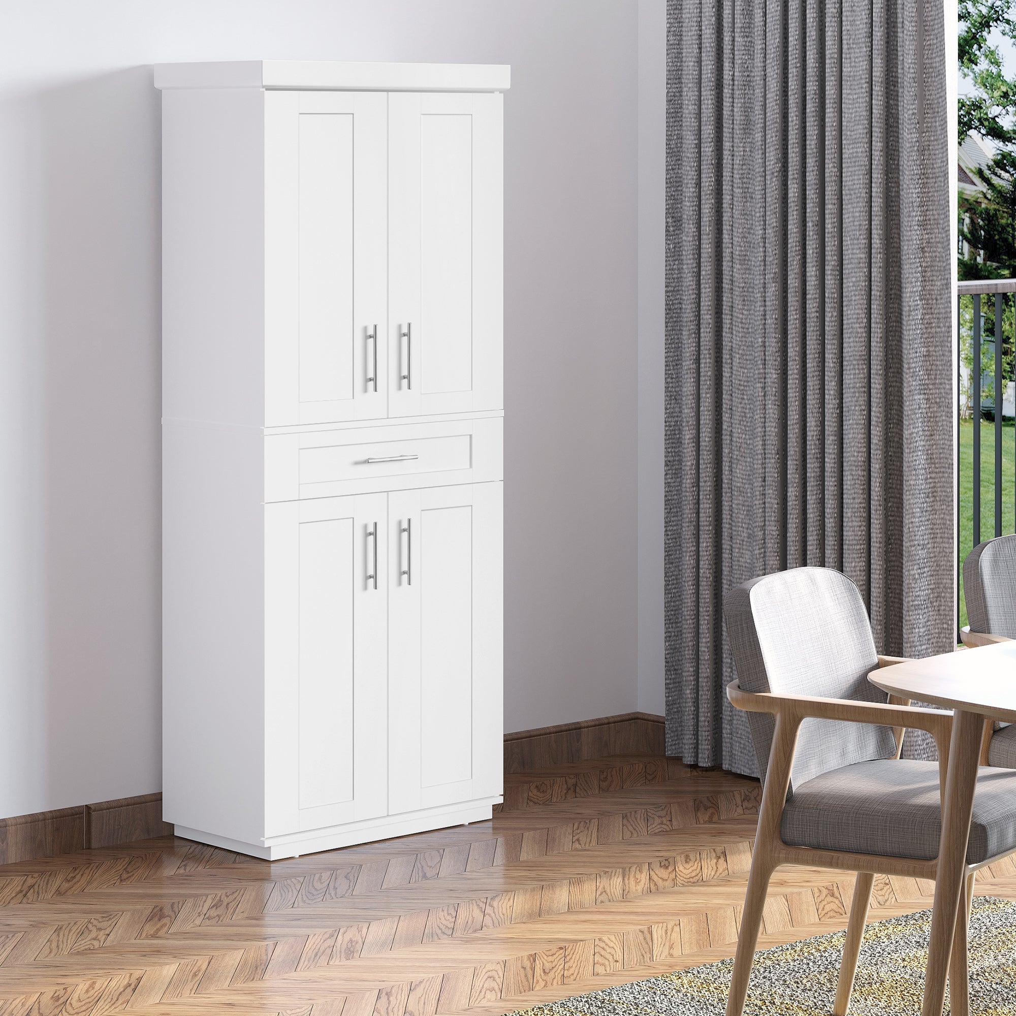 HOMCOM White Modern Pantry Cabinet: Freestanding Kitchen Cupboard with Doors, Shelves and Adjustable Shelving 