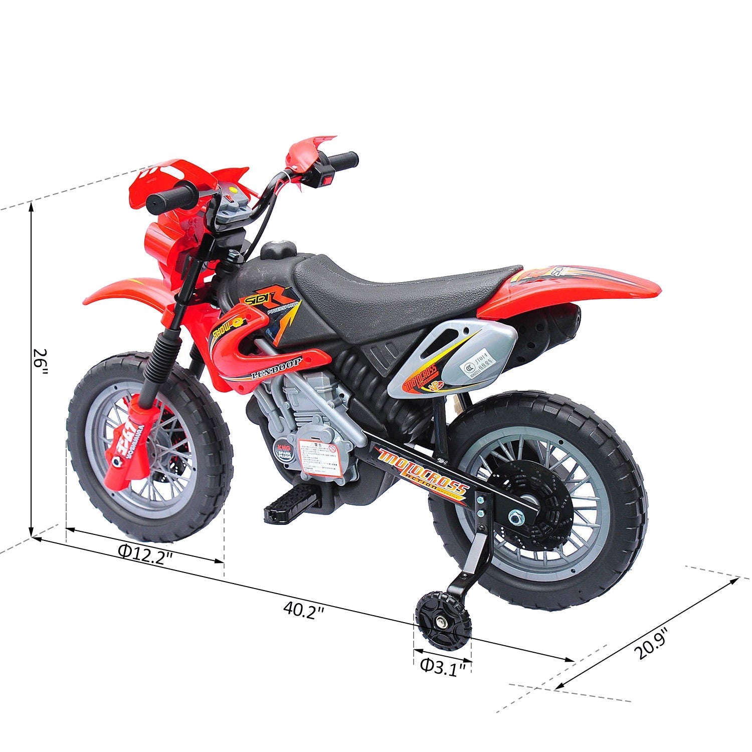 Aosom 6V Kids Electric Ride-On Motorcycle with Training Wheels Battery-Powered Dirt Bike Red 