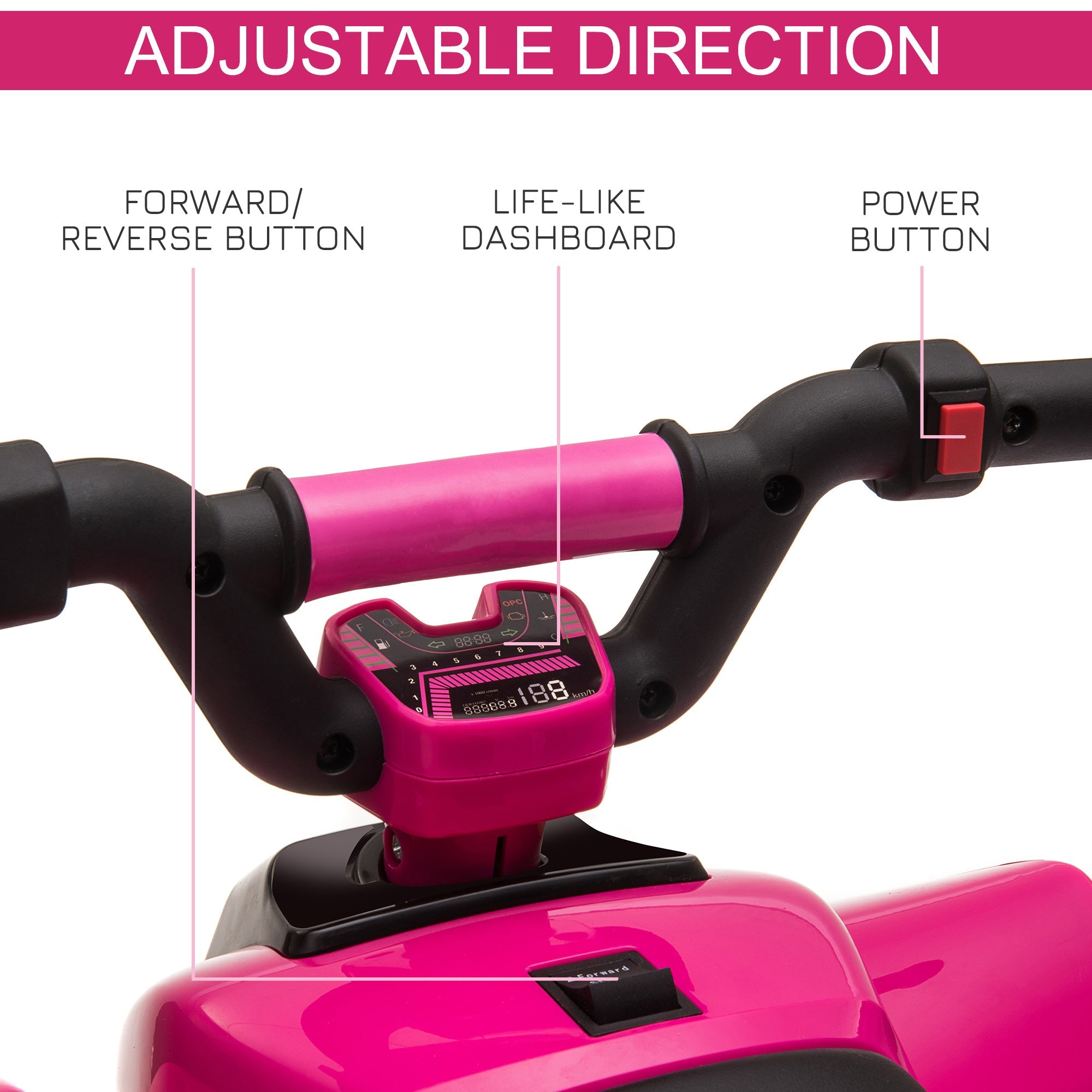 Aosom Kids Ride on ATV, 6V Battery Powered Quad Car with Forward, Reverse Switch, for Boys Girls 18-36 Months, Pink 