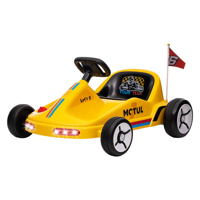 Qaba 6V Electric Go Kart for Aged 3-5 Kids with Music, Light, Horn, Yellow 