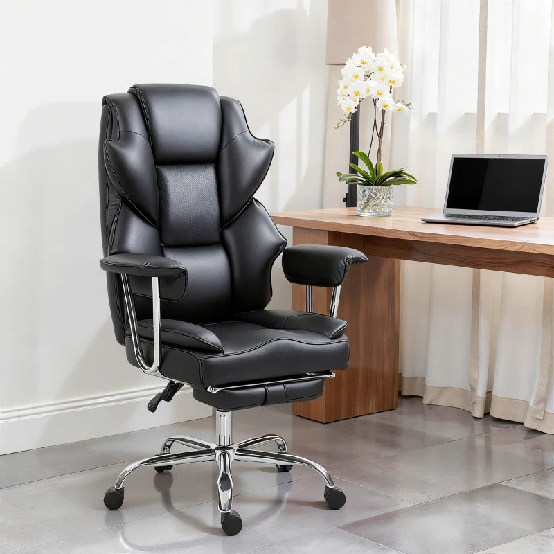 Big and Tall Office Chair, 400 lbs Overstuffed Desk Chair with Shaped Foam, Reclining Backrest, PU Leather