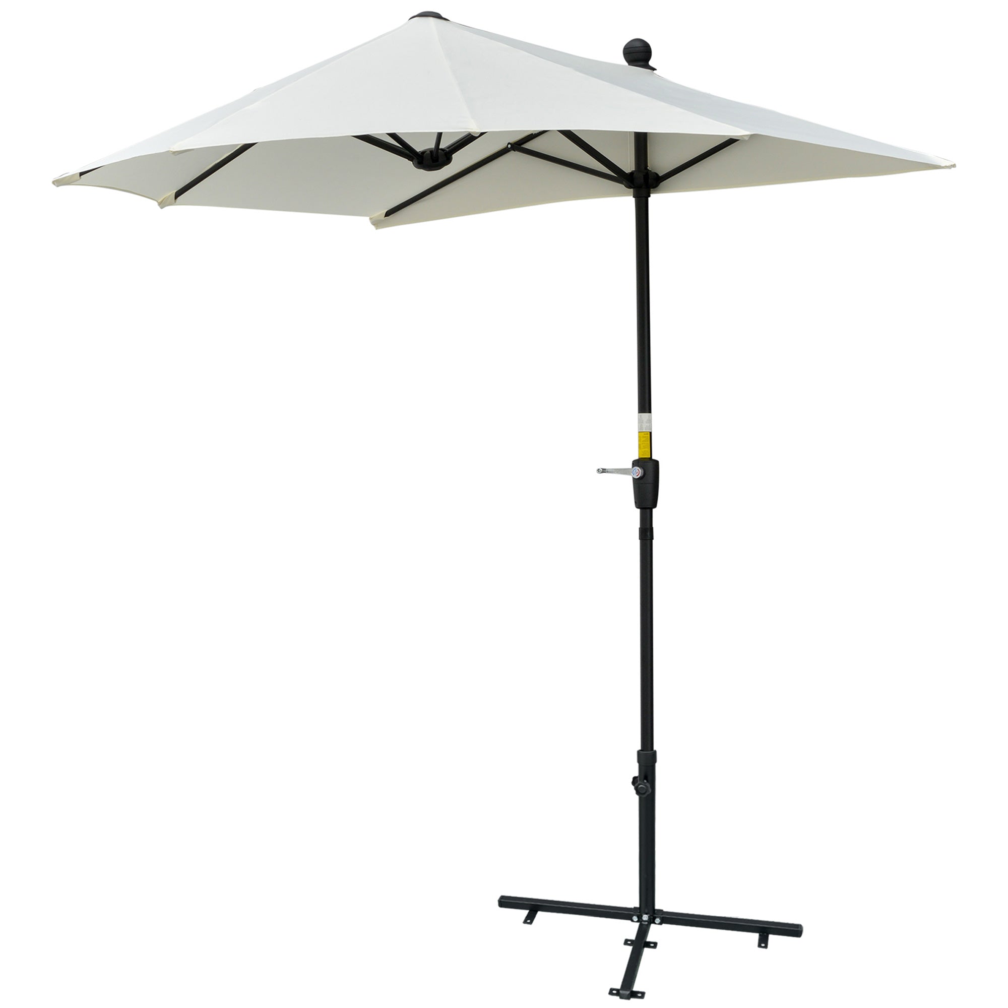 Outsunny Half Patio Umbrella 6.6x6ft with Double-Sided Canopy, Crank Handle, Base - Ideal for Garden, Balcony in Cream 