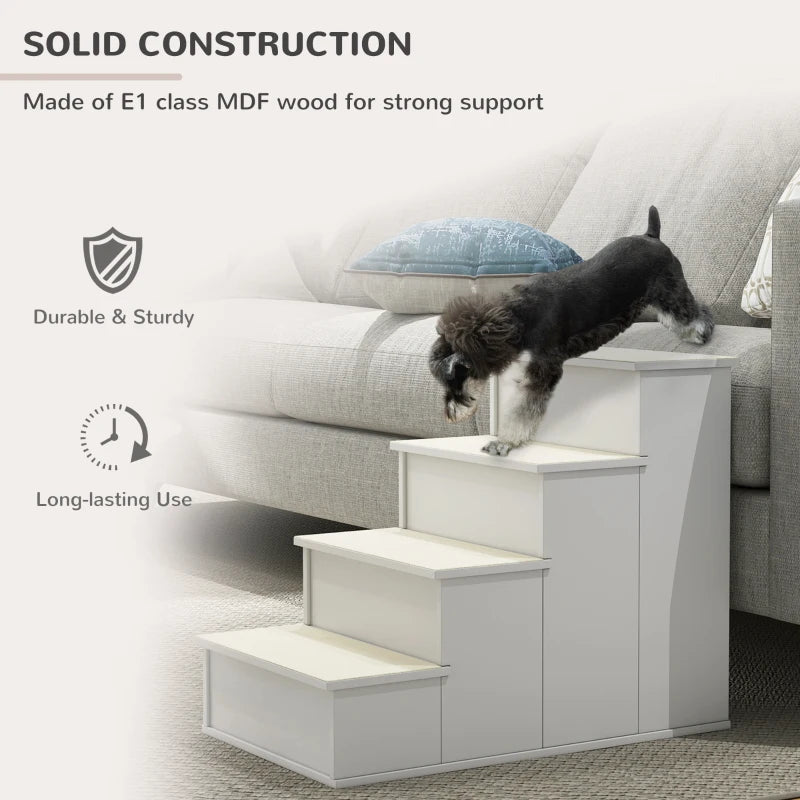 Dog Steps Pet Stairs for Bed Cat Ladder for Couch with Non-Slip Carpet, 15.7" x 23.2" x 21.3", White