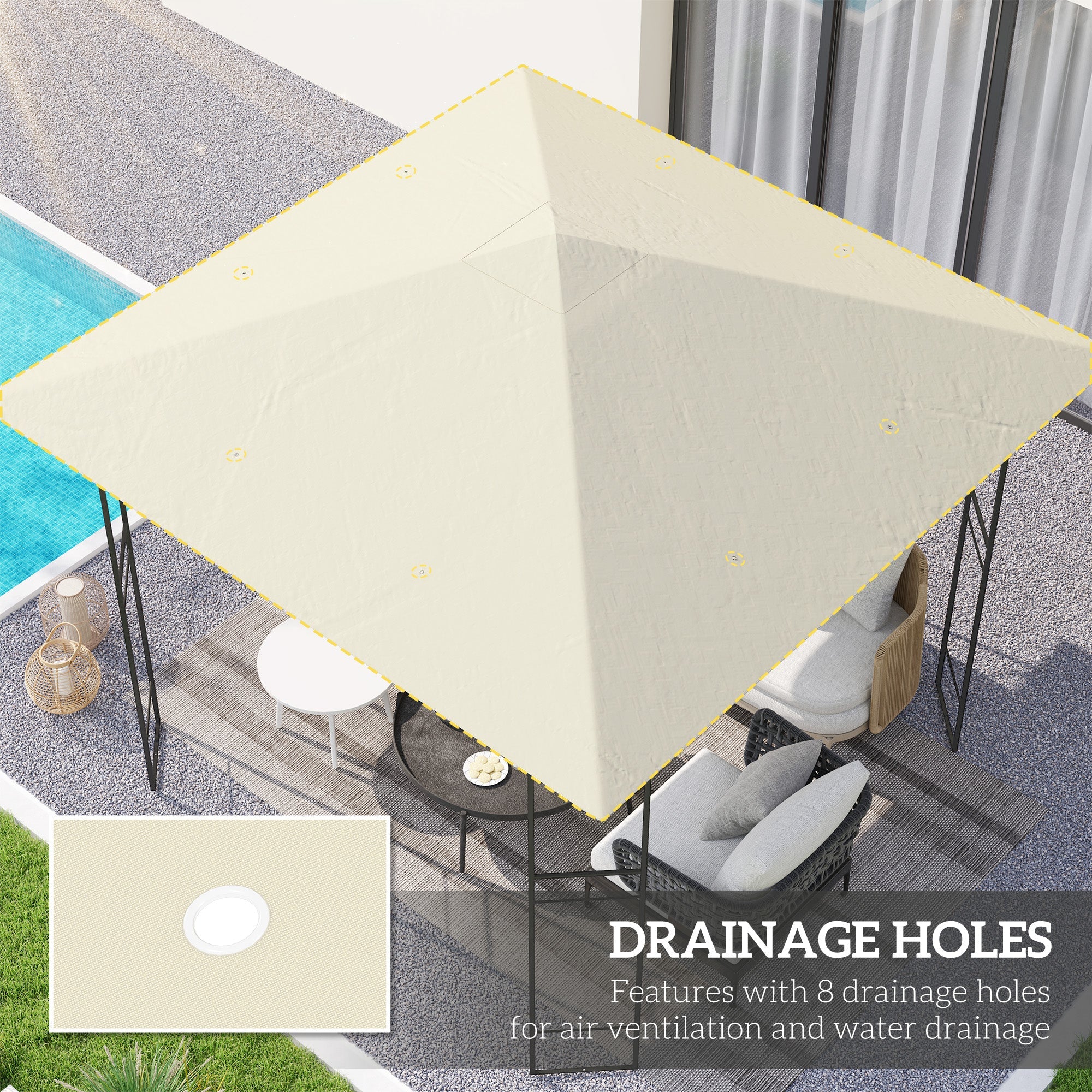Outsunny 10' x 10' Gazebo Canopy Replacement Cover, Garden Gazebo Roof Replacement, UPF30+, TOP COVER ONLY, Cream White 