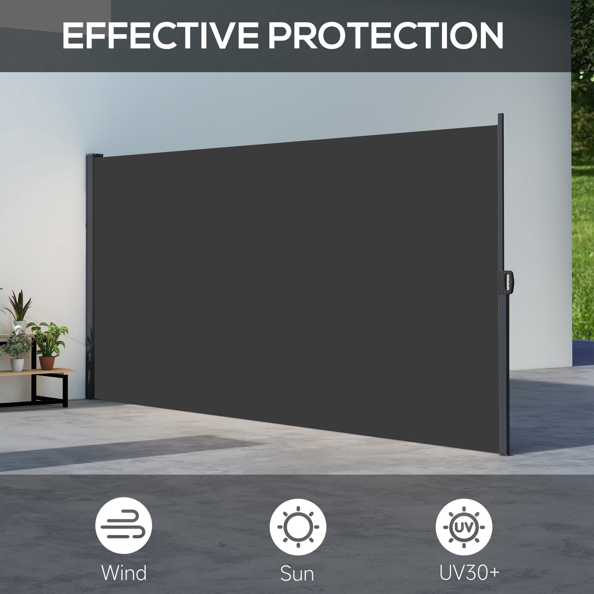 Outsunny 13' x 6' Retractable Side Awning, Outdoor Privacy Screen for Garden, Hot Tub, Balcony, Terrace, Pool, Black 