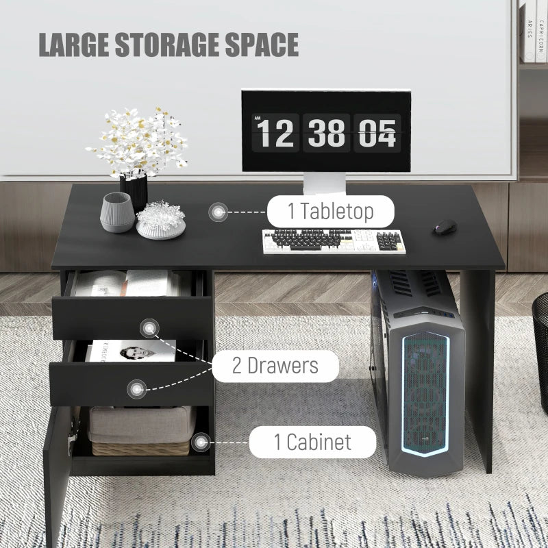 Computer Desk with Storage, PC Table with Drawers and Cabinet for Home Office, Study Room, Black