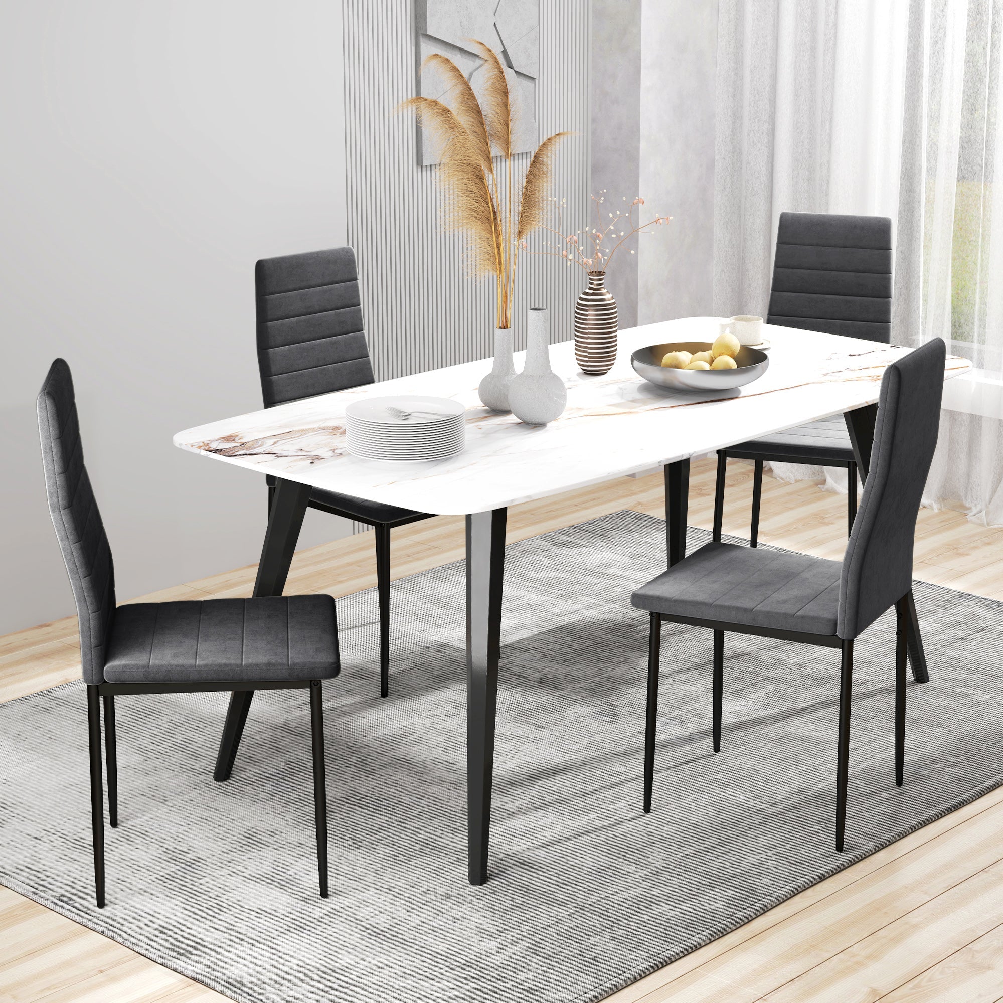 HOMCOM Modern Dining Chairs, Set of 4, High Back Upholstery and Metal Legs for the Living Room, Kitchen, Home Office, Grey 