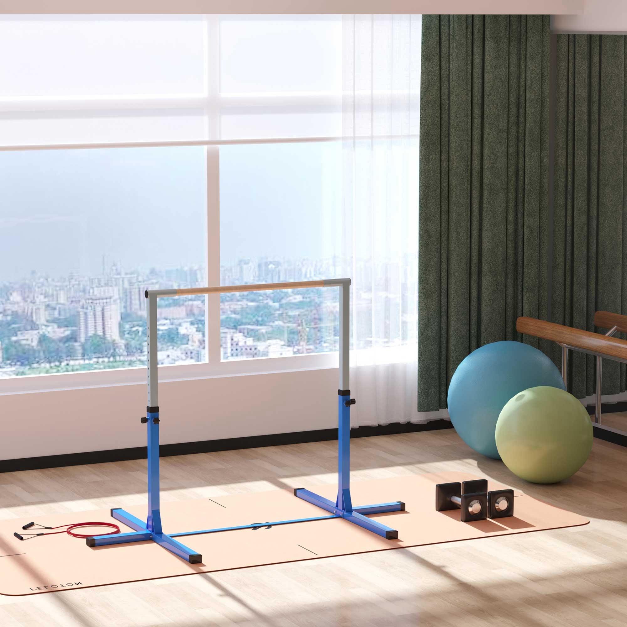 Soozier Professional Gymnastics Bar for Kids, Toddler Home Gymnastics Equipment with 13-level Adjustable Height, Blue 