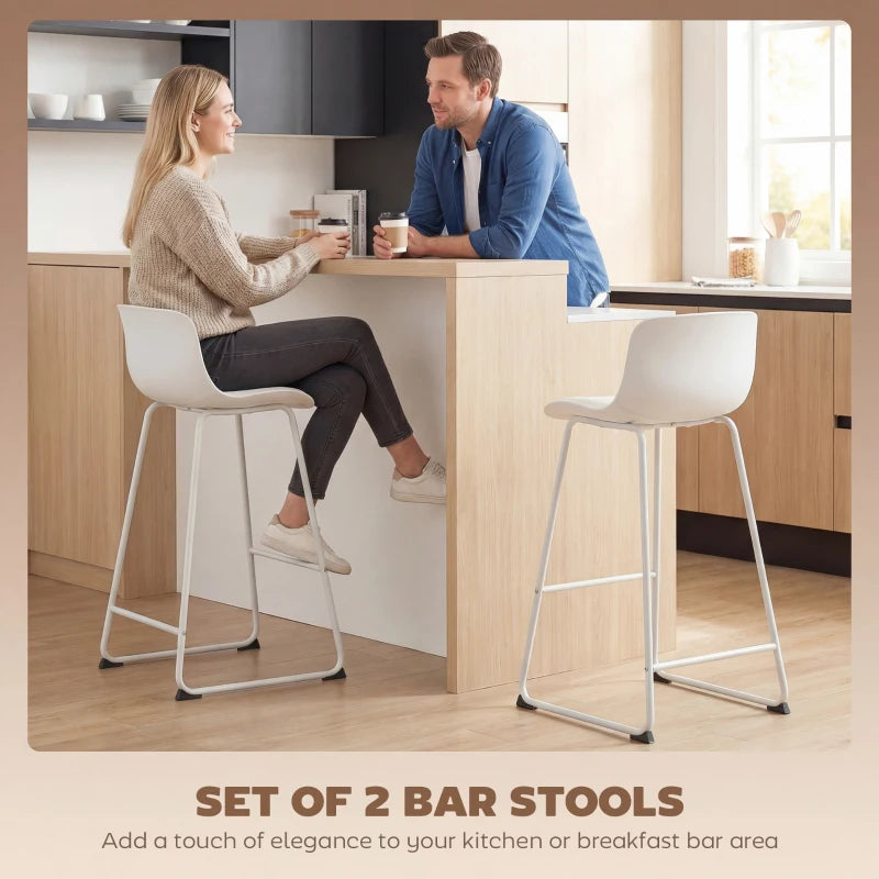 Modern Bar Stools Set of 2, PU Leather Barstools, Counter Height Kitchen Chairs for Breakfast Bars, Dining Room, White