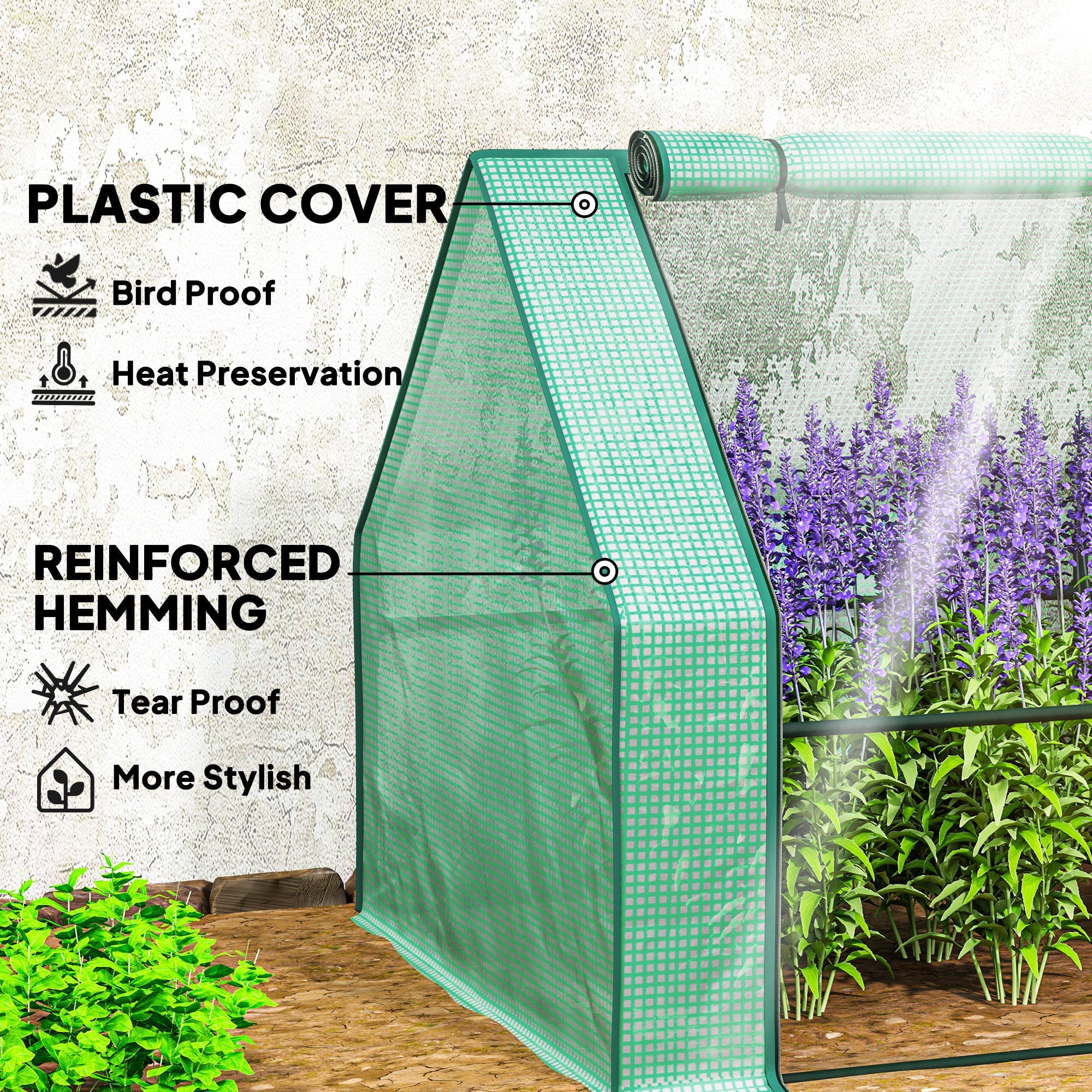 Outsunny Portable Mini Greenhouse Tunnel Growing Tent Plants Flower Warm House w/ Zippered Roll-up Doors, Green 