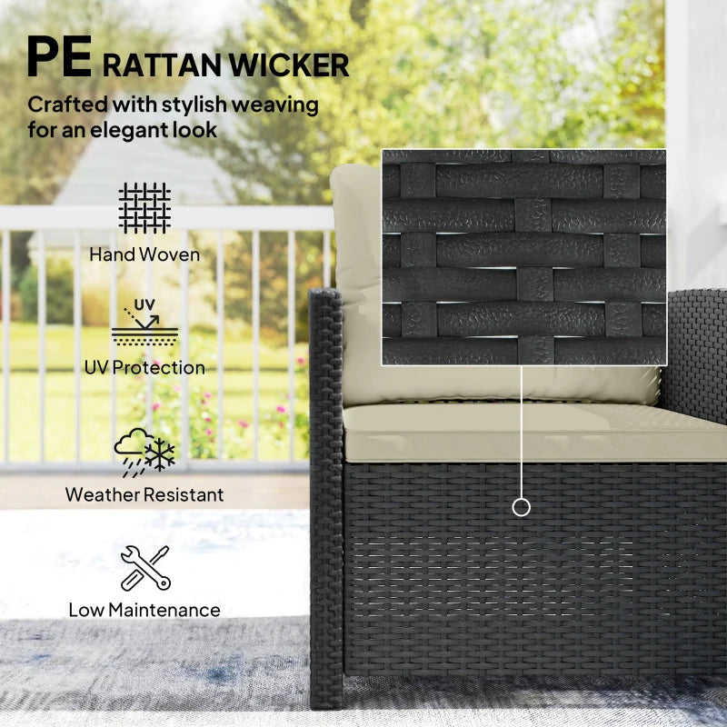 Outdoor Bistro Set, 3 Piece Wicker Patio Furniture Set with 2-Tier Glass Top Table, Cushions for Porch, Balcony, Beige