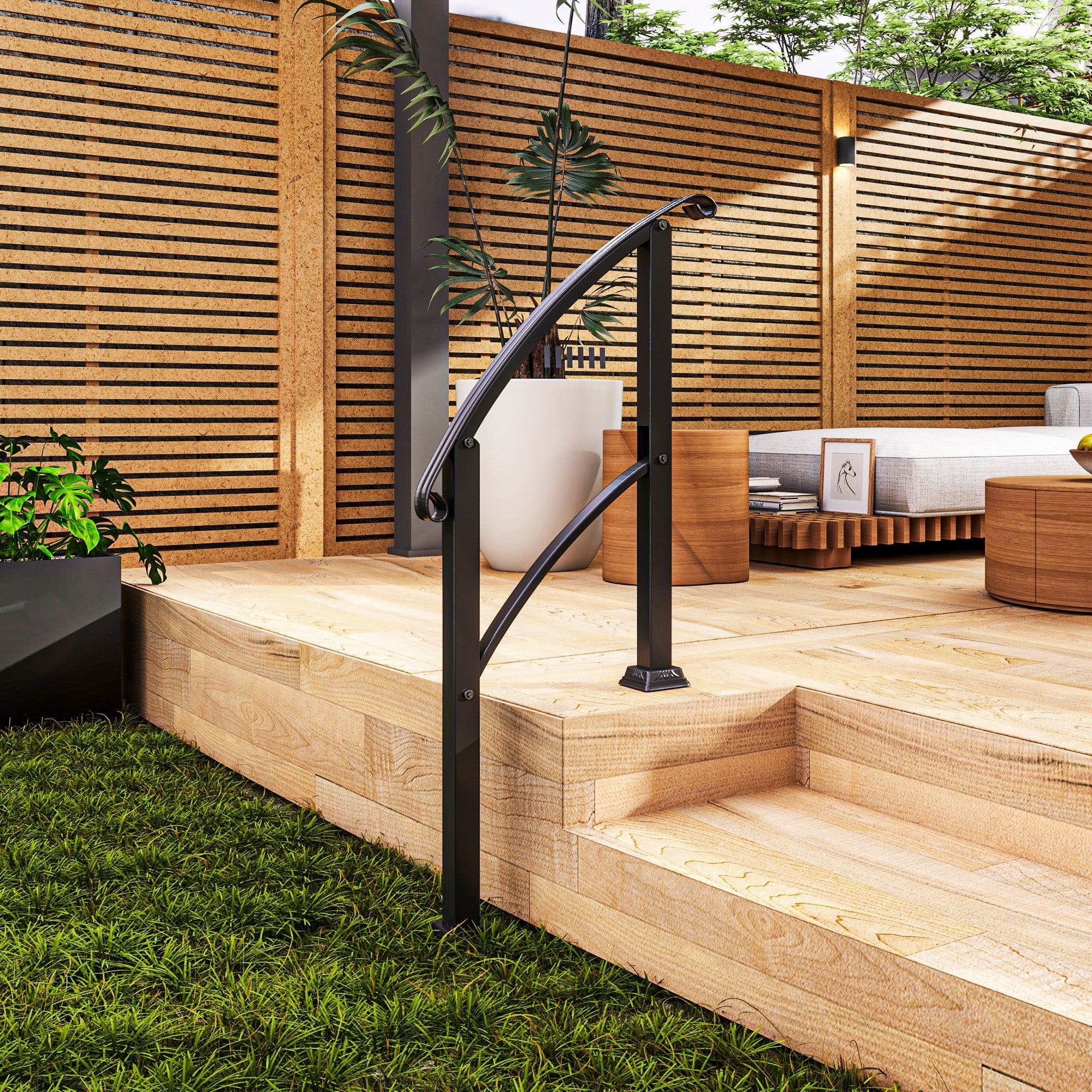 Outsunny 1-3 Step Handrails for Outdoor Steps, Porch Deck Railing, Metal Outdoor Stair Railing with Installation Kit, Black 