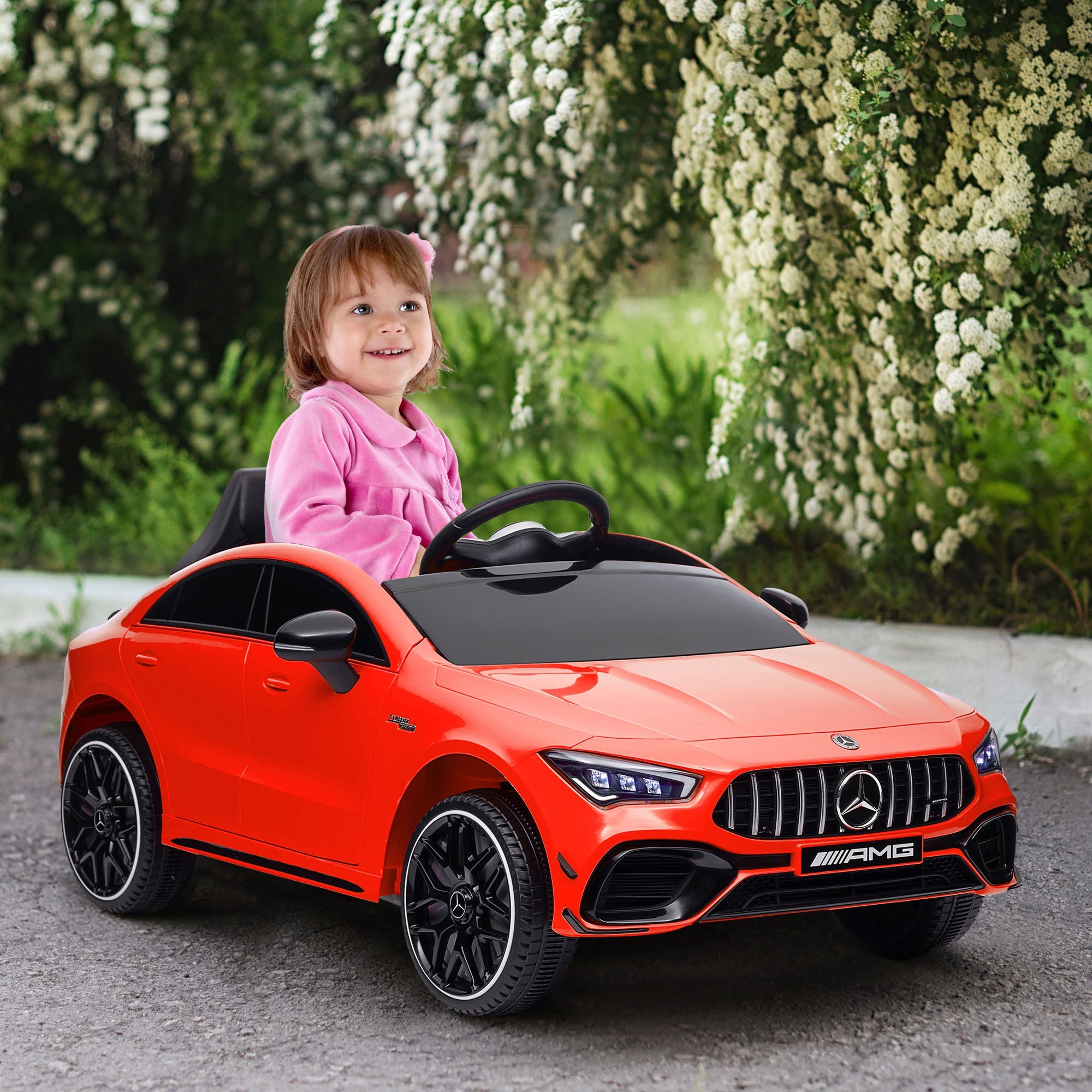 Qaba Mercedes-AMG Licensed 12V Ride on Car, Kids Electric Car with Remote Control, Spring Suspension, LED Lights, Red 