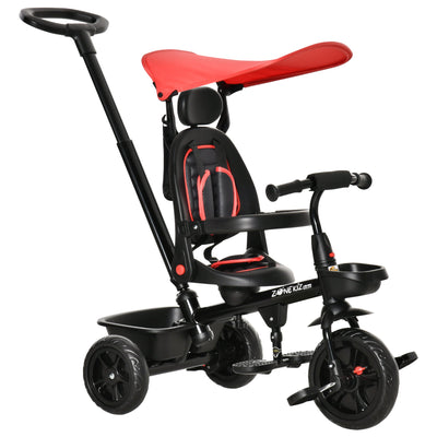 Aosom Qaba Stroller Trike: Baby Tricycle 4 In 1, Reversible Seat, Adjustable Removable Canopy, Handrail Belt, Red 