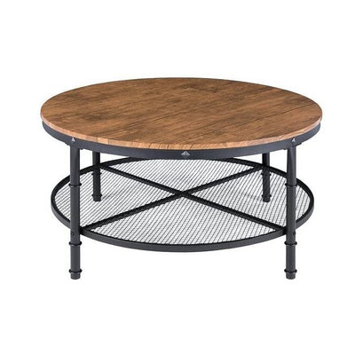 FarmHome Industrial Wood Steel Coffee Table 2-Tier Round with Storage Shelves - Free Shipping 