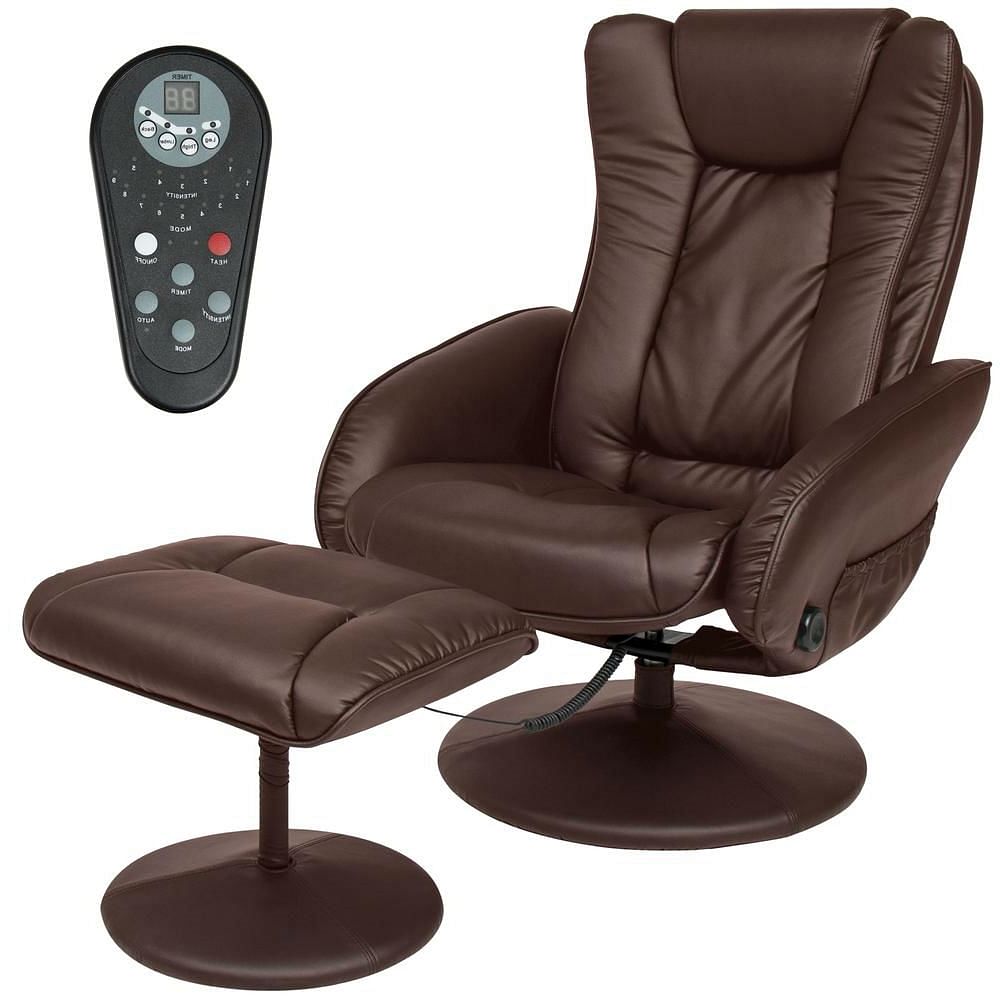 Sturdy Brown Faux Leather Electric Massage Recliner Chair w/ Ottoman - Free Shipping 