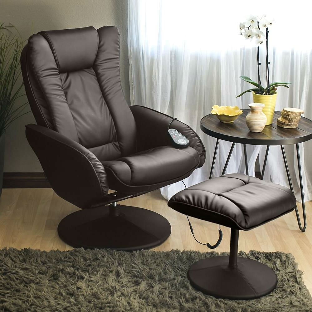 Sturdy Brown Faux Leather Electric Massage Recliner Chair w/ Ottoman - Free Shipping