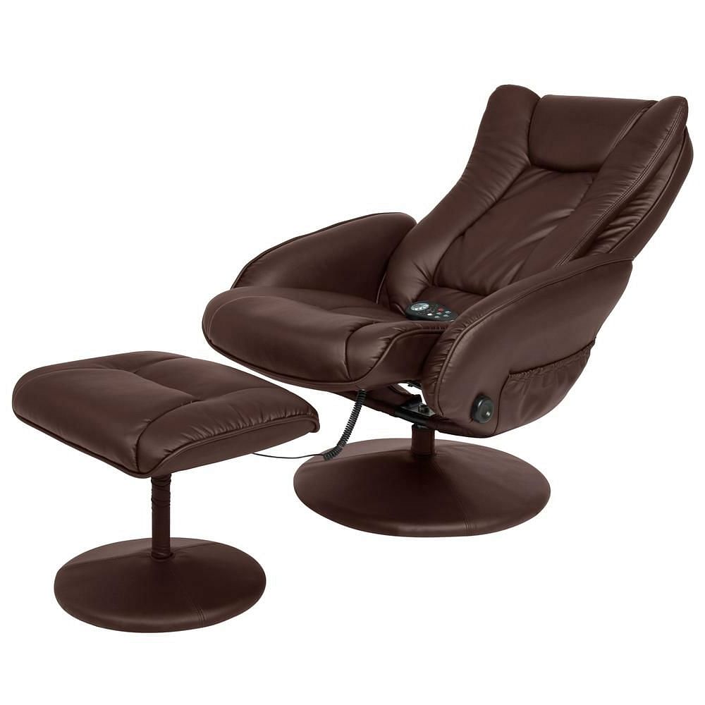 Sturdy Brown Faux Leather Electric Massage Recliner Chair w/ Ottoman - Free Shipping