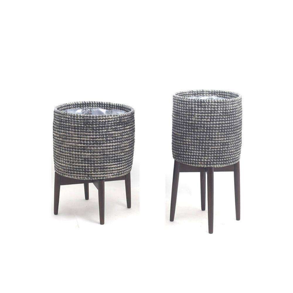 Jax -Black Tall Mid-Century Planter With Turned Leg Stand 