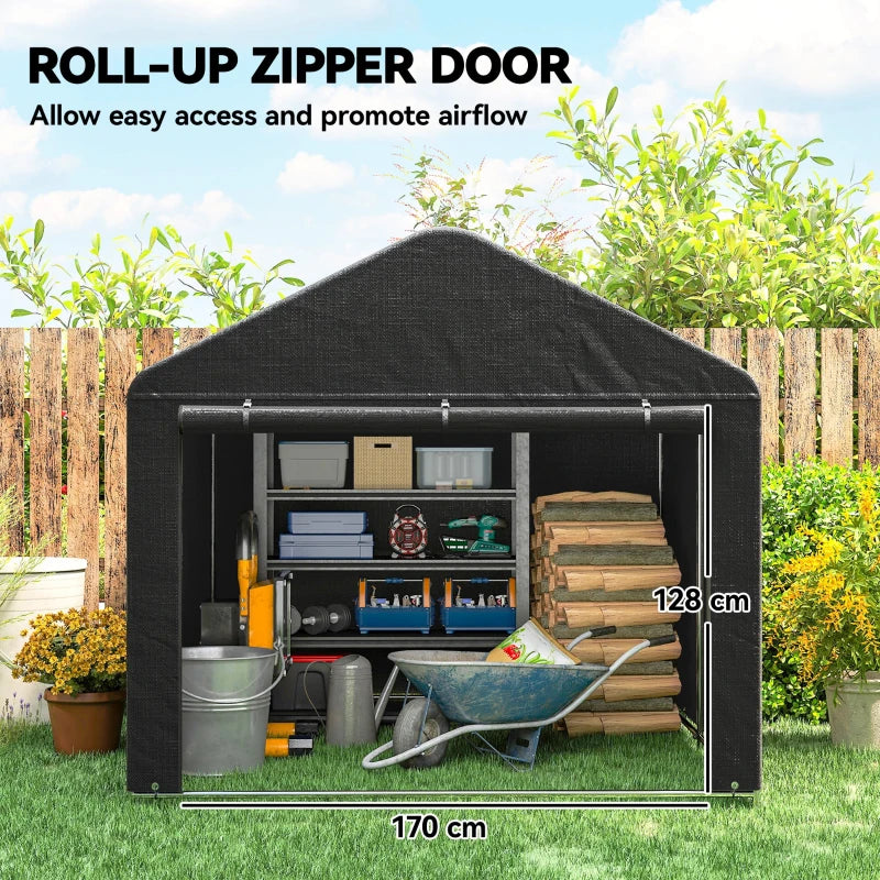 6.6' x 7.8' Portable Shed, Waterproof Bike Tent with Roll-up Zipper Door and Reinforced Galvanised Steel Frame, Black