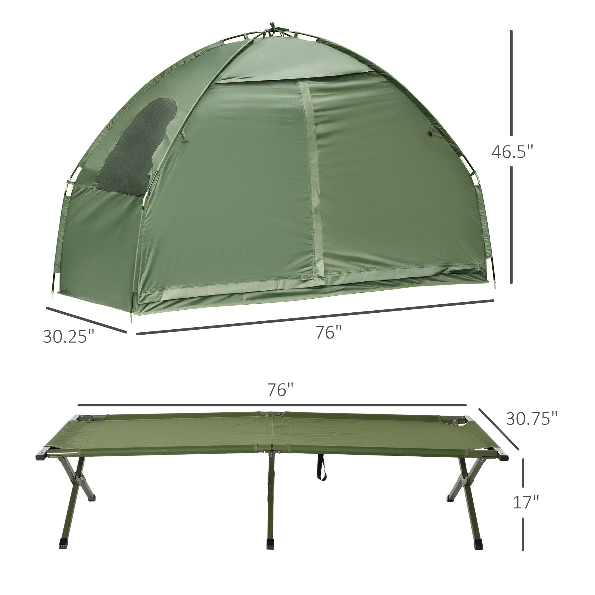 Outsunny Pop Up Camping Cot Tent Combo Set Portable Folding Outdoor Elevated Bed Dark Green 