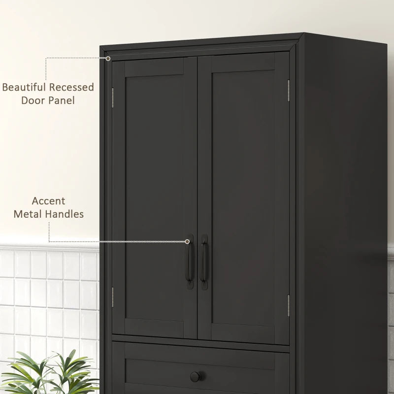 Freestanding Storage Cabinet, Kitchen Pantry Cabinet with 2 Shelves, 4 Doors for Dining Room, Black