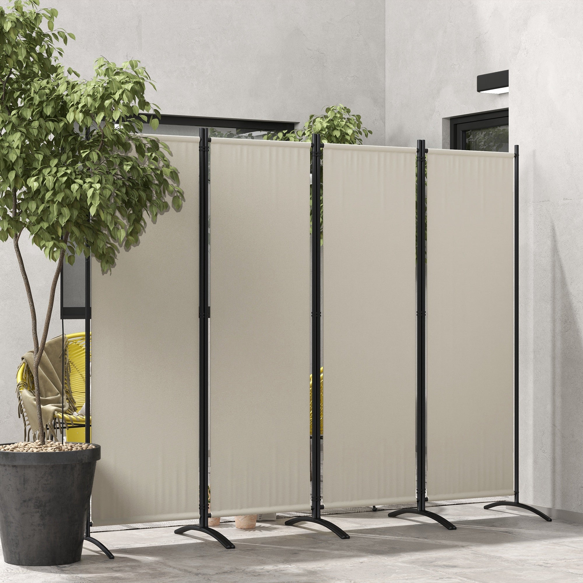 Outsunny Folding Room Divider, Privacy Screen for Patio Backyard Pool Hot Tub, 5.6FT Tall, Cream White 