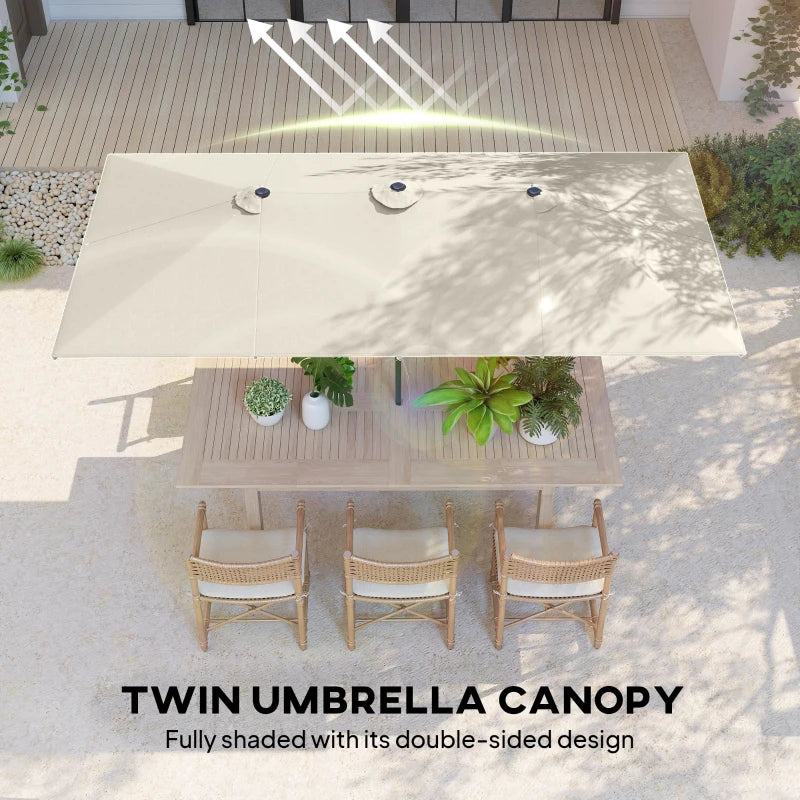 Double-Sided Patio Umbrella Parasol with Tilt, Adjustable Height, Vents and 12 Ribs, for Garden, White
