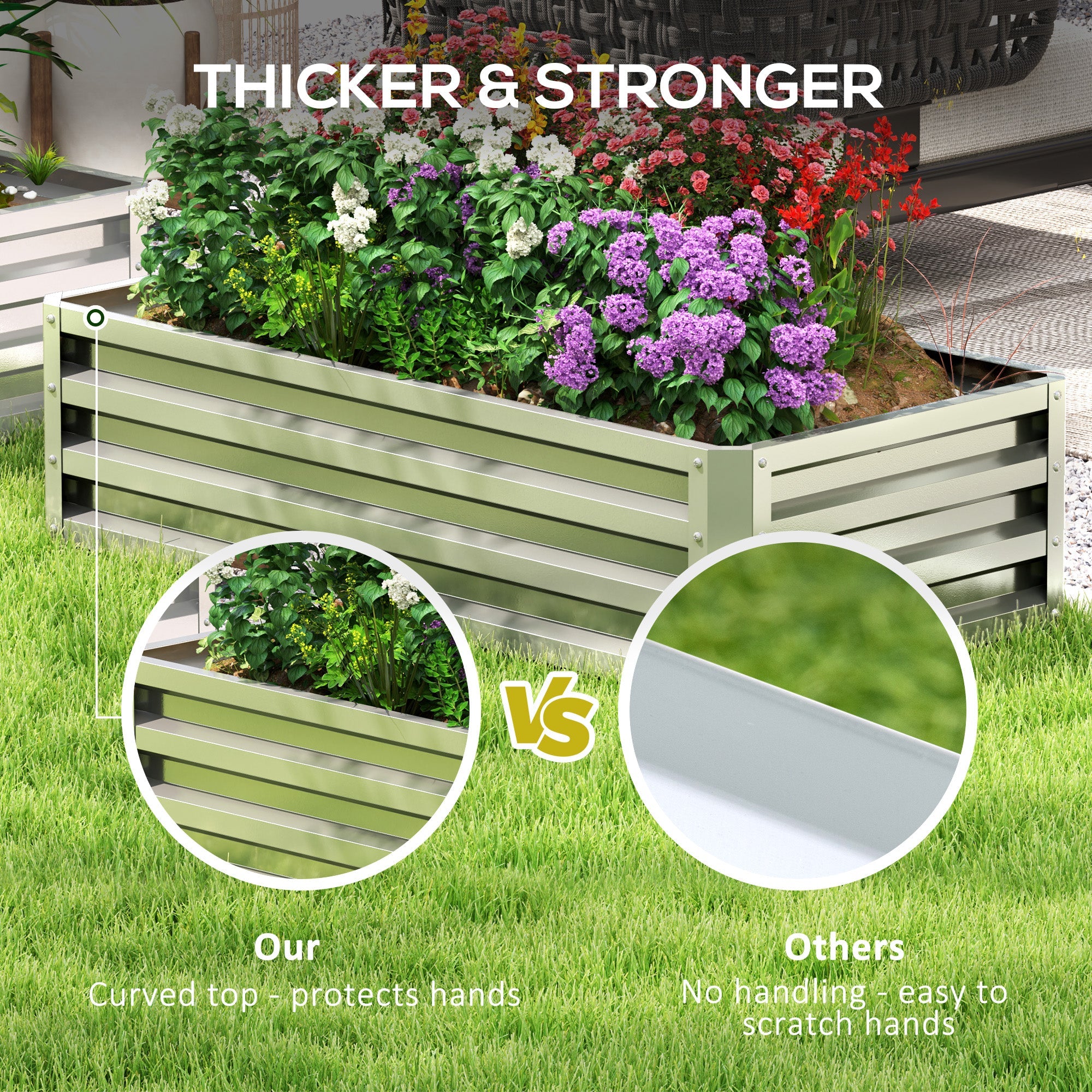 Outsunny Galvanized Raised Garden Bed, Outdoor Planter Box for Vegetables, Flowers, Herbs, 4' x 2' x 1', Silver 