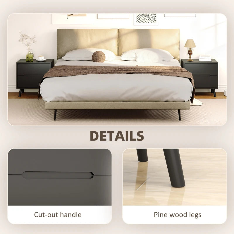 Nightstands Set of 2, Bedside Table with 2 Drawers, Modern Side End Table with Solid  Wood Legs for Bedroom, Black