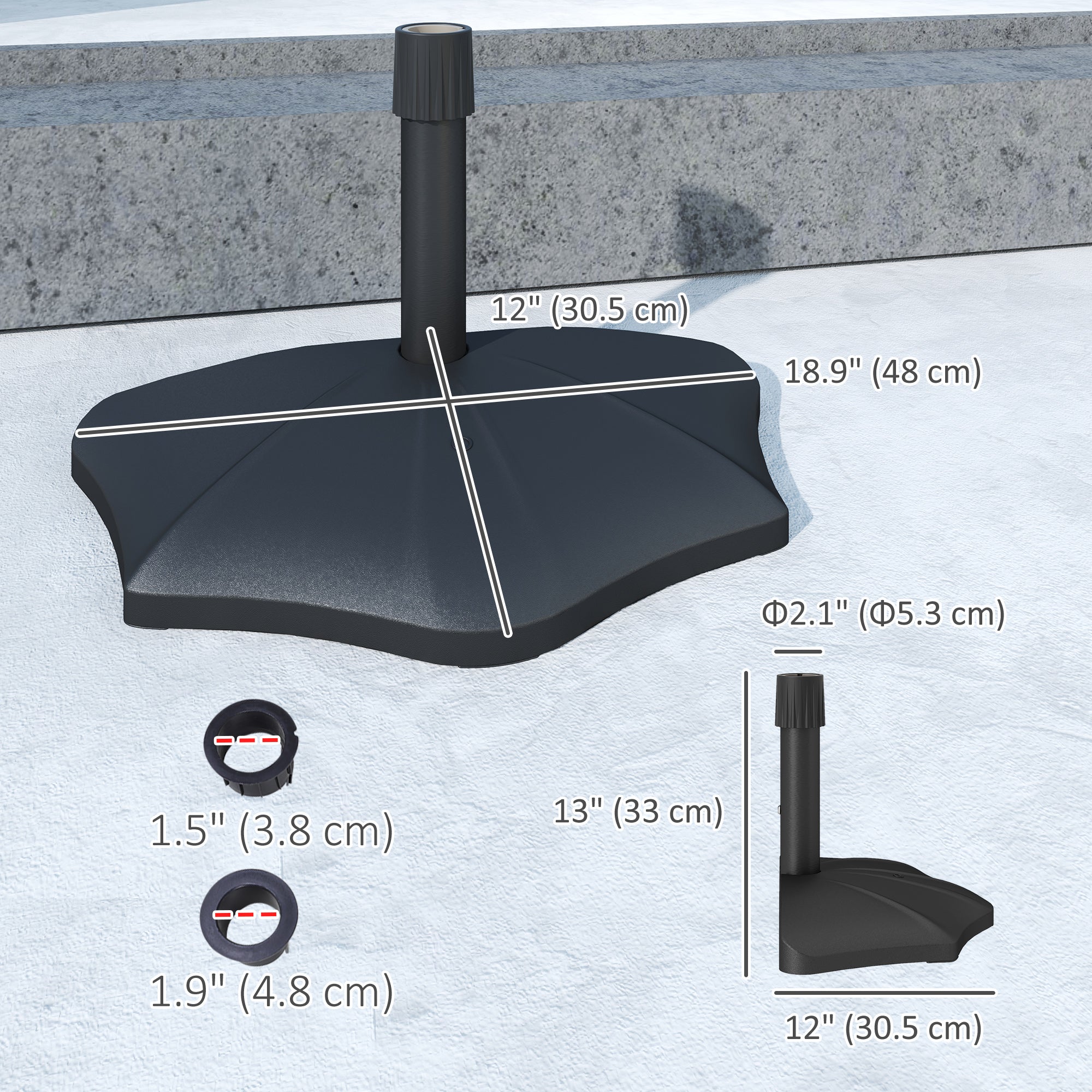 Outsunny Patio Umbrella Base, 26lbs Concrete Half Umbrella Stand, Patio Umbrella Stand for 1.5"/1.9" Umbrella Poles, Half Umbrella Base for Outdoor, Lawn, Poolside, Black 