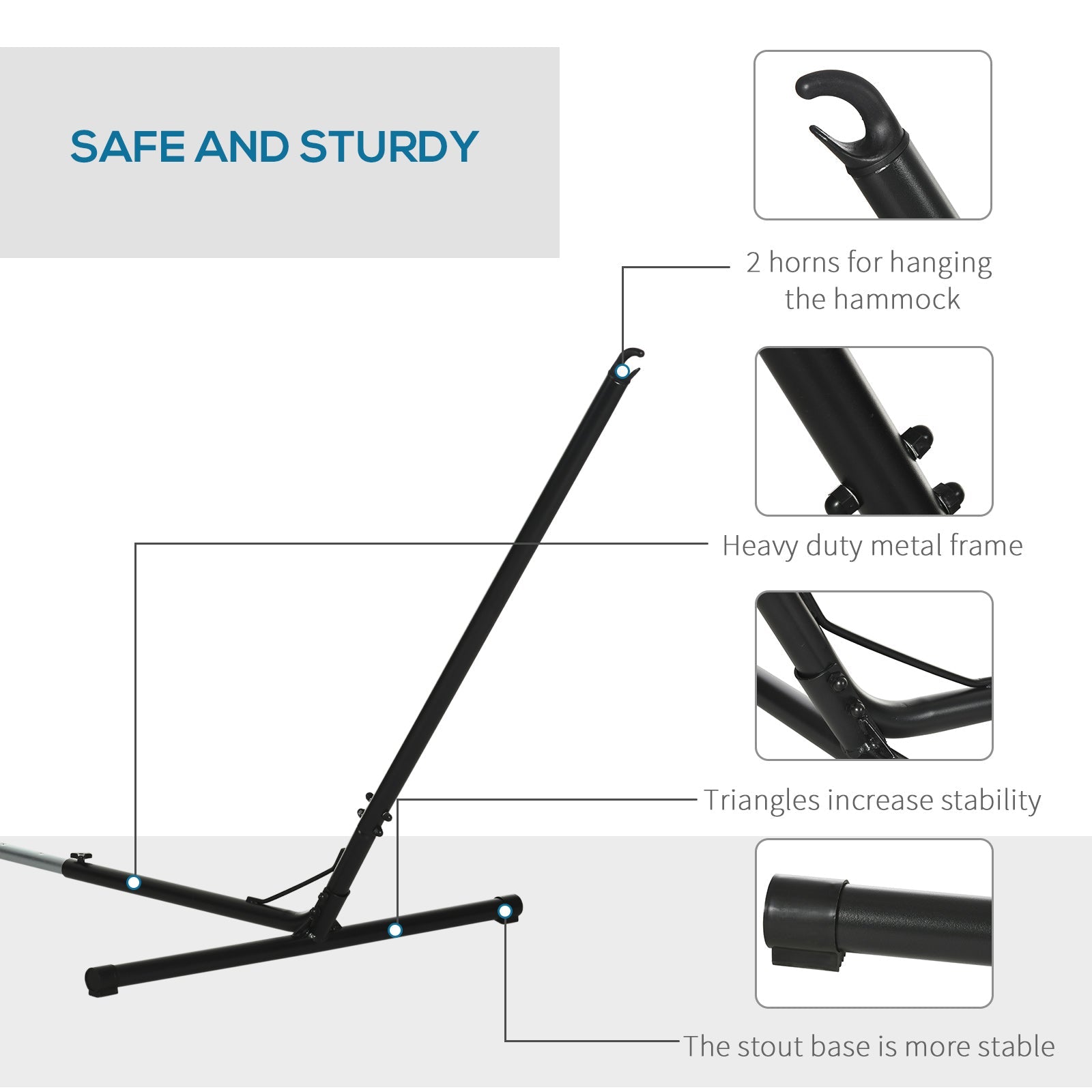 Outsunny 12ft Steel Hammock Stand, Adjustable Universal Fit Metal Swing Stand for Outdoor Comfort, Black 