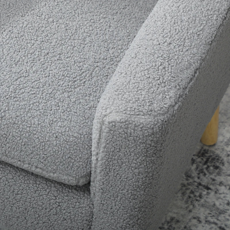 Fabric Accent Chair, Modern Upholstered Armchair with Wood Legs and Wide Padded Seat, Grey