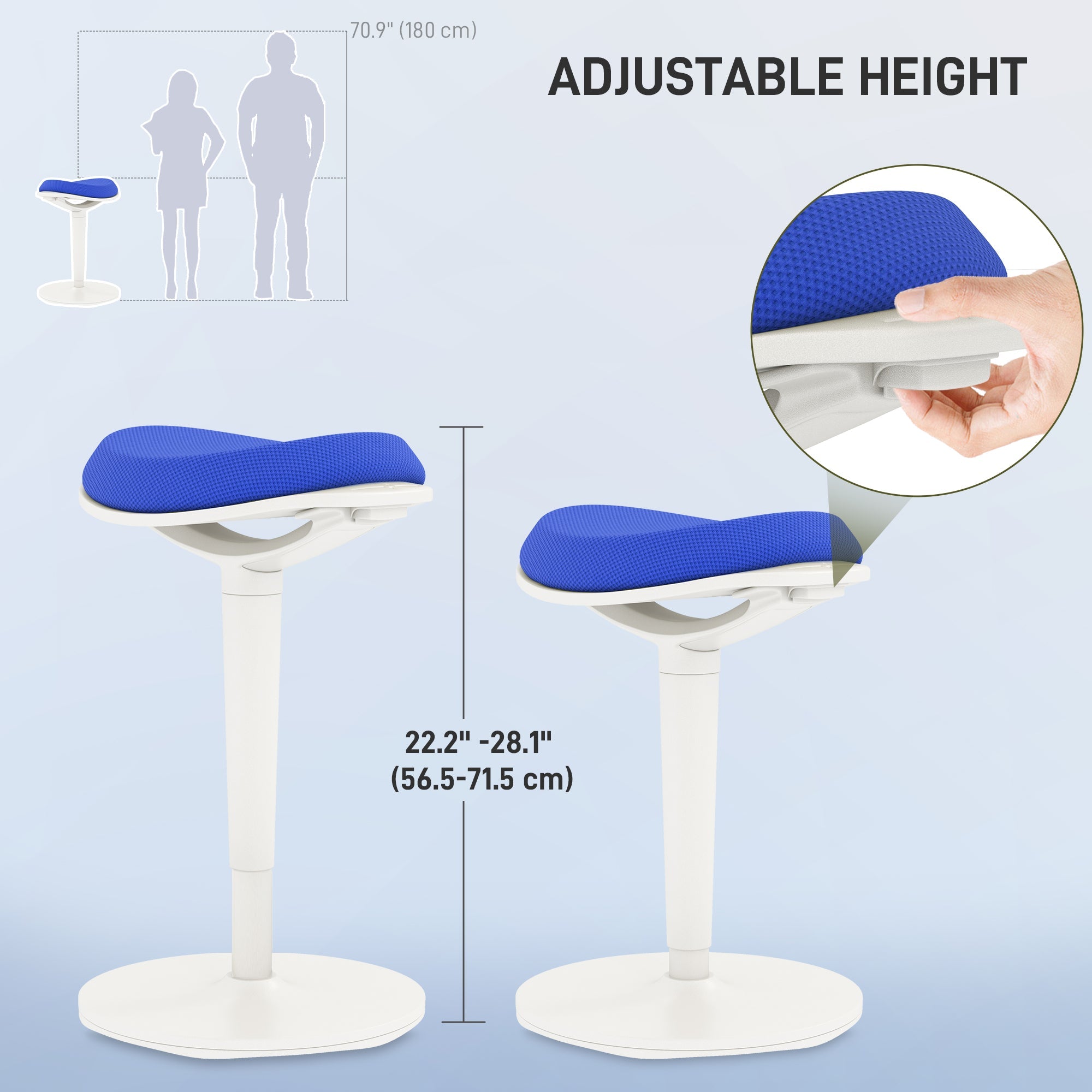 HOMCOM Ergonomic Standing Desk Stool - Blue Wobble Chair with Adjustable Height and Rocking Motion for Office Desks 