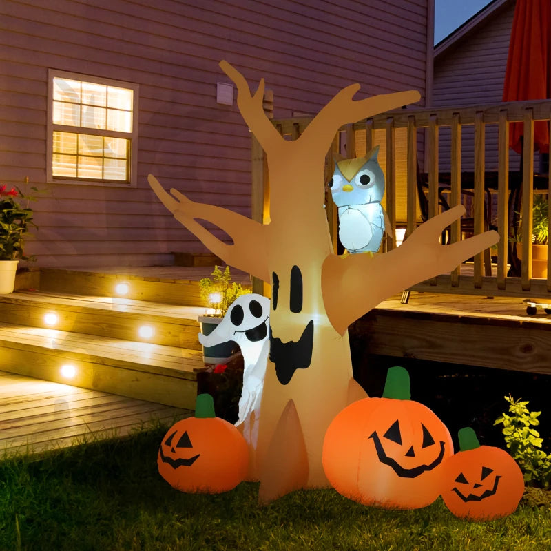 HOMCOM Inflatable Haunted Tree – LED Lighted Halloween Decoration with Owl, Ghost, and Pumpkins 