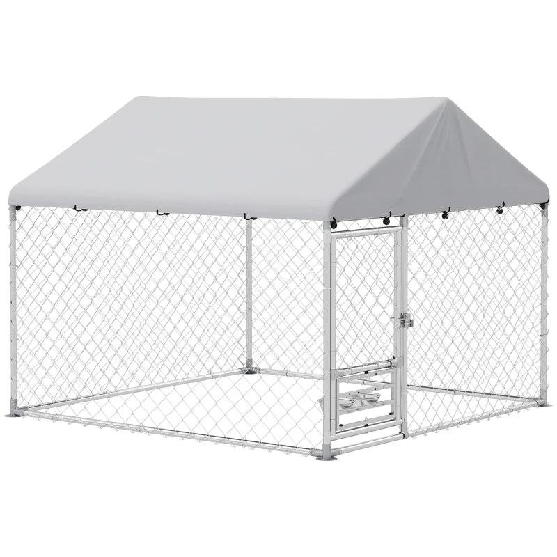 Outdoor Dog Run w/ Adjustable & Rotating Bowls, Water-Resistant UV-Resistant Cover, Secure Lock, 6.6' x 6.6' x 5.1'