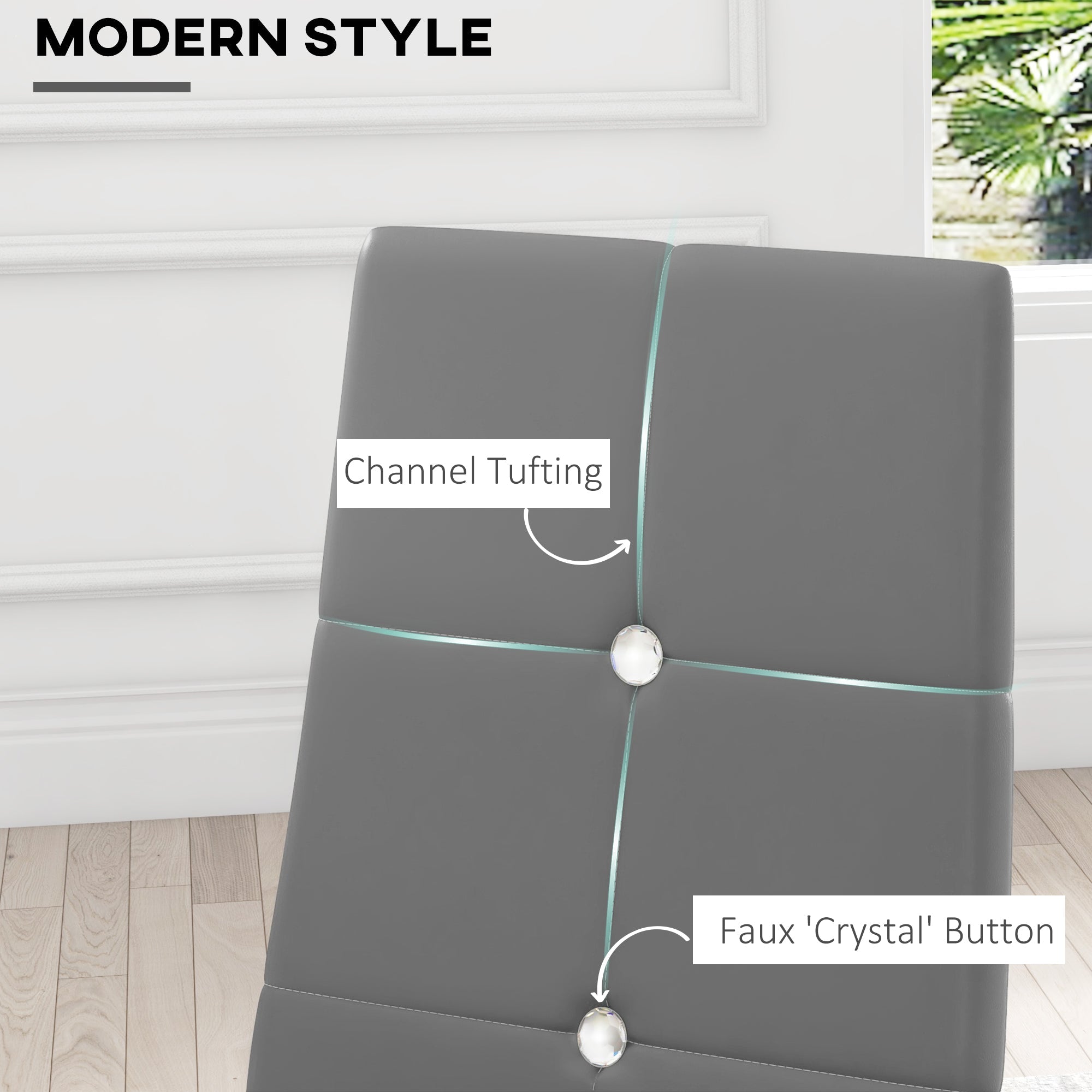 HOMCOM Set of 4 Modern Style Dining Chairs, Button Tufted High Back Side Chairs with Upholstered Seat, Steel Legs, Grey 