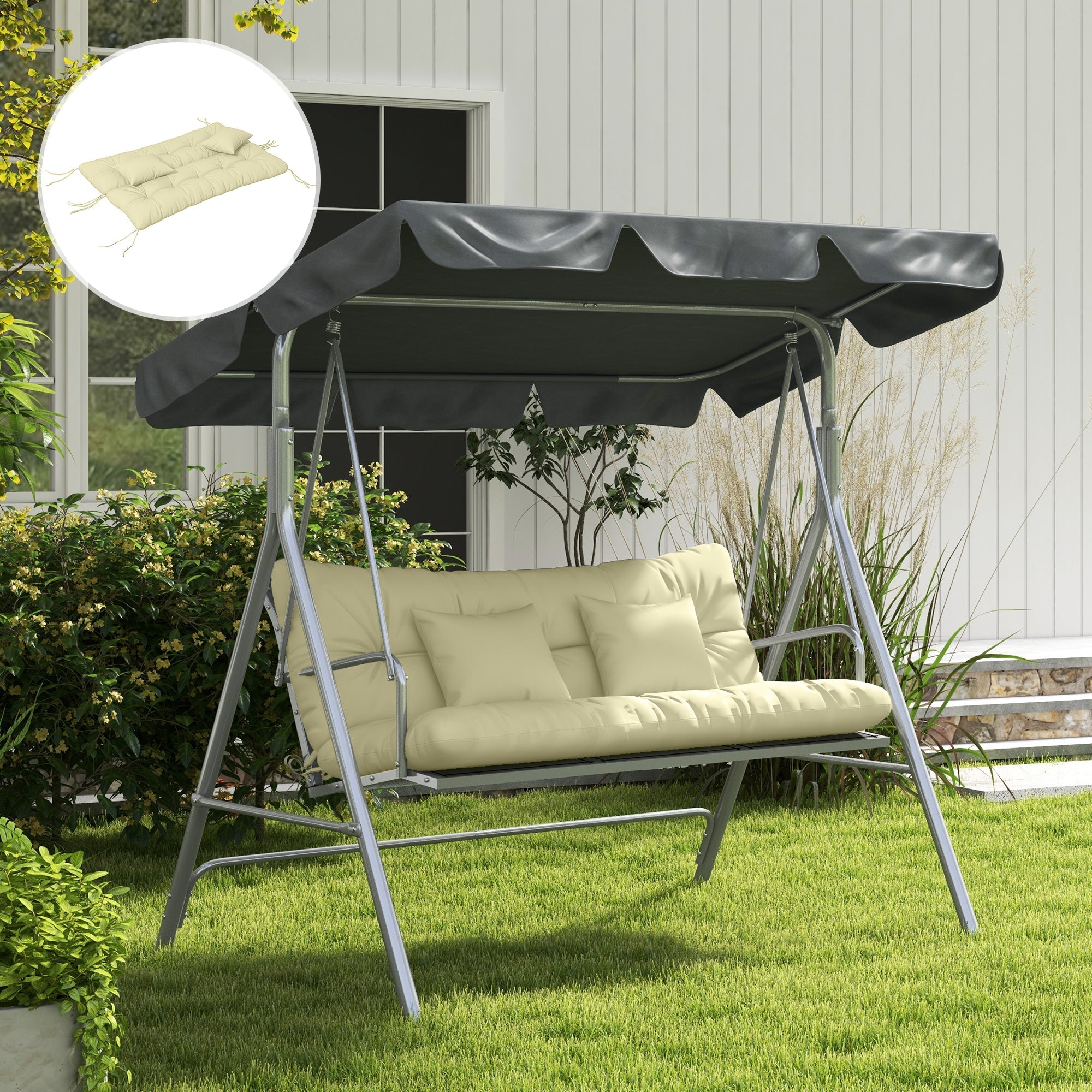 Outsunny 4-Piece Back and Seat Cushion Pillows Replacement and Pillows, Patio Chair Cushions Set with Ties, Cream White 