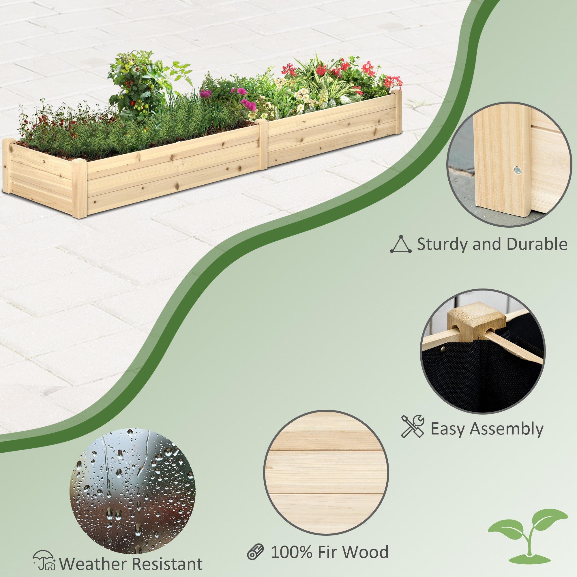 Outsunny Raised Garden Bed Elevated Wooden Planter Box for Backyard, Patio to Grow Vegetables, Herbs, and Flowers 